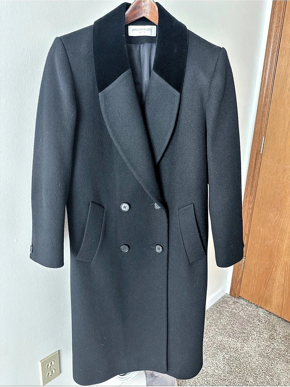 Jones New York Petite Black Double-Breasted Wool Pea Coat Petite L